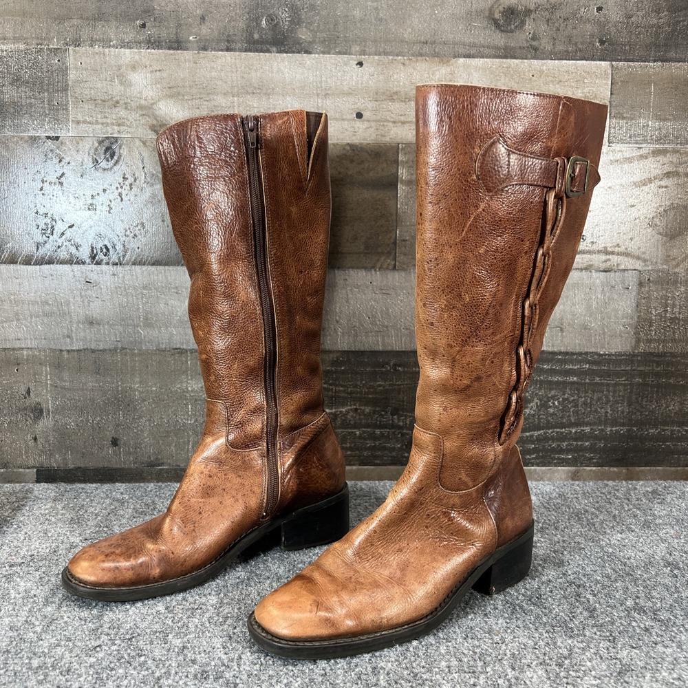 Nicole Griffin Boots Tall Riding Brown Leather Braiding US 7 M Made In Brazil